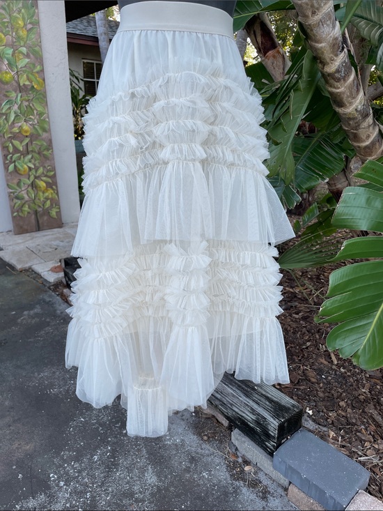 Dresses & Skirts - Cream, tulle ruffled, semi sheer, high low ski skirt